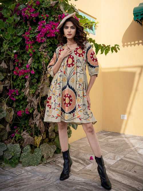 Whispering Petals: Embroidery Short Dress