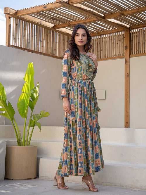 Starry Night Dream: Cotton Printed Long Gown