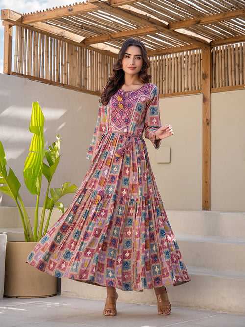 Moonlit Garden: Cotton Printed Long Gown