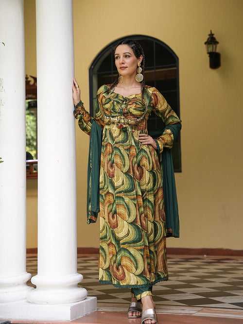 Dreamy Drapes Chinon Kurta Set Ensemble