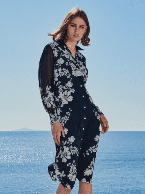 Blue placement printed shirt dress