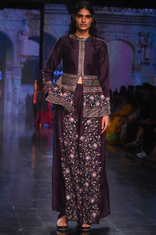 Deep Purple Pita Embroidered Jacket With Pita Work Palazzo