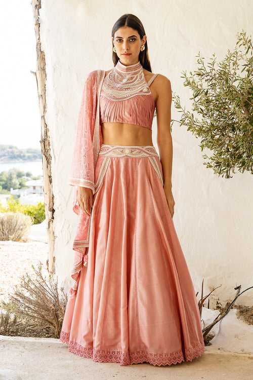 Salmon Silk Skirt Set