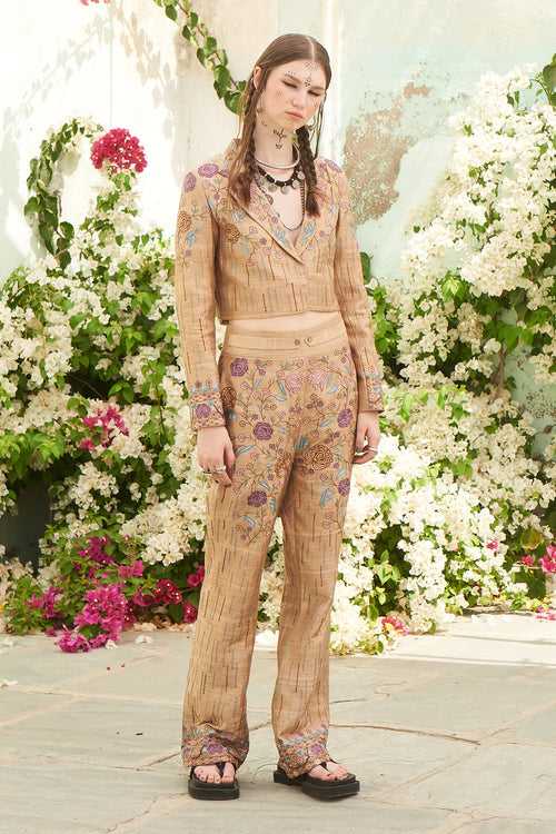 Beige Ektari Embroidered Pant Suit