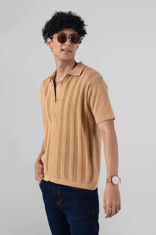 Serene Knit Elegance Beige Shirt