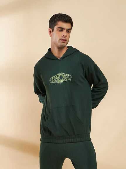 Moss Green embroidered oversized hoodie