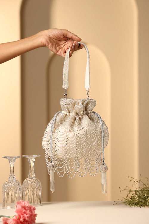 Faatima White and Silver Potli Bag