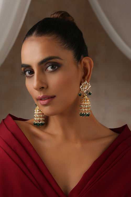 Shreya Green Polki Jhumka Earrings