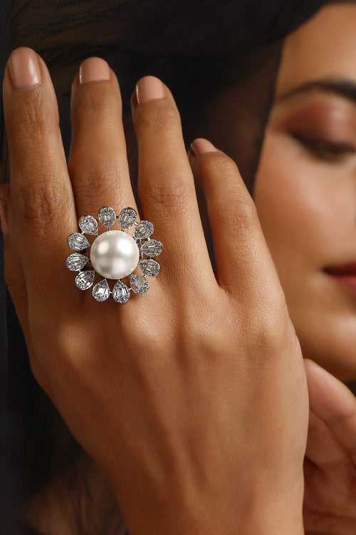 Margot White Zirconia and Pearl Ring