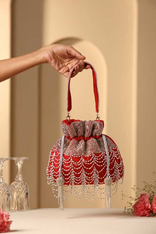 Aarohi Red and Silver Potli Bag