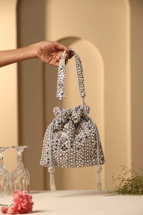 Amaya Lavender Mirror and Pearl Potli Bag