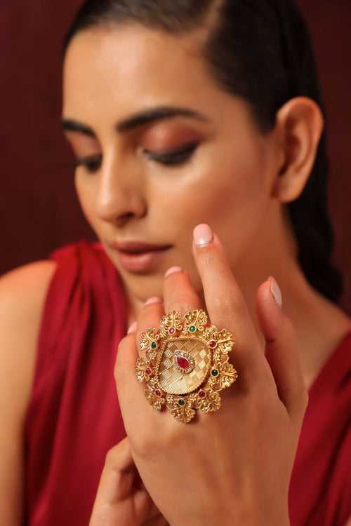 Gunjan Multicolour Temple Ring