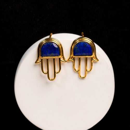 Hamsa Lapis Lazuli Gold Earrings