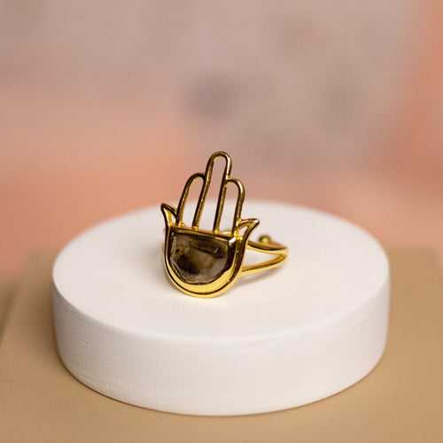 Hamsa luck Gold Labradorite Ring