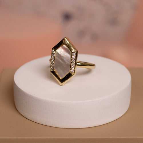 Holy Mother of Pearl Gold Zircon Ring