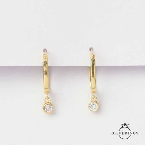 Solitaire Drop Hoop Gold Earrings