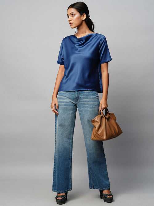 Mid Wash Denim Mid Rise Straight Leg Jeans