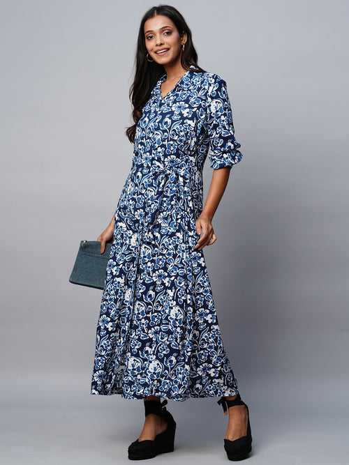 Printed Modal Shirt Dress With Side Tie