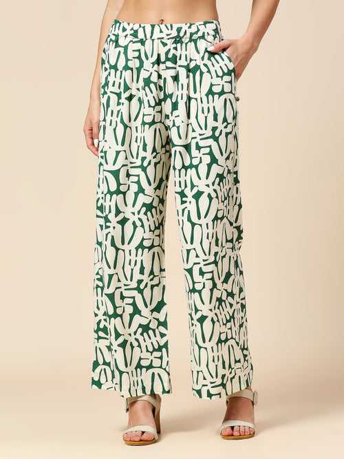 OVERBLOWN CACTUS GRAPHIC PRINTED SLIP ON FLUID PLEATED PANTS