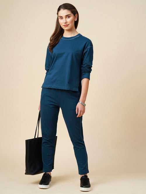 French Terry Drop Shoulder Sweatshirt & Slim Leg Co-Ord Set