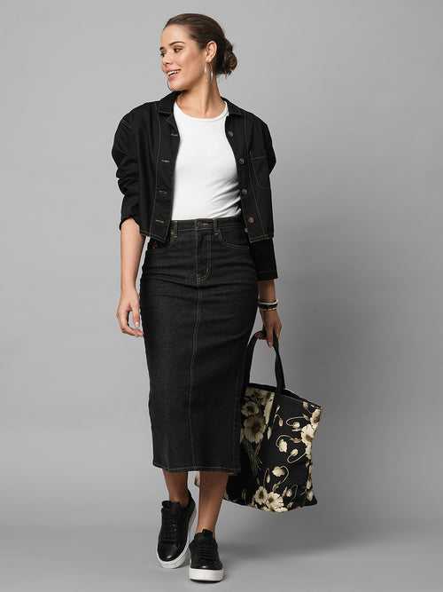 Black Denim 5 Pocket Pencil Skirt