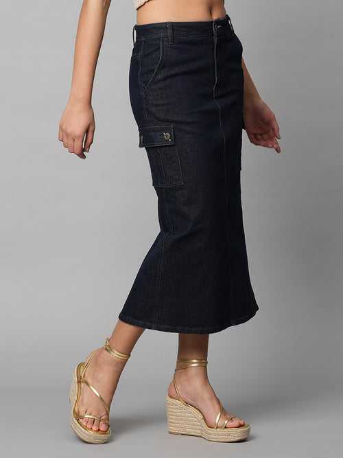 Indigo Denim Cargo Pocket Pencil Skirt