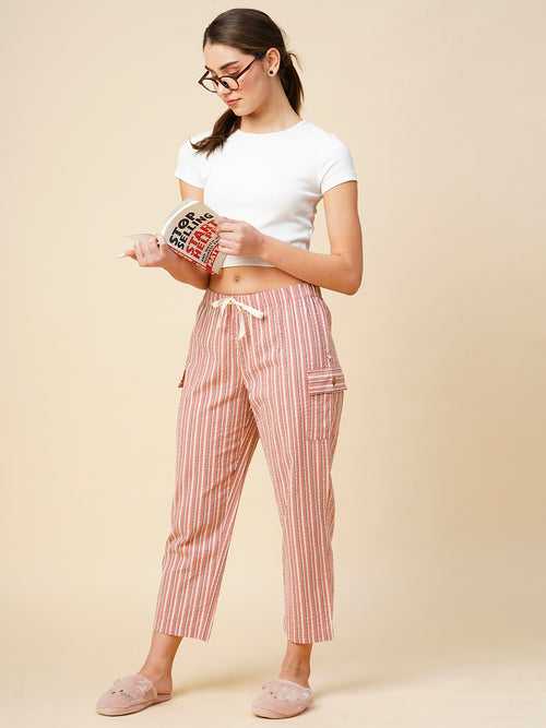 Striped Seersucker Cropped Pj'S W/ Cargo Pockets