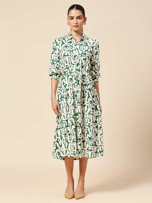 OVERBLOWN CACTUS PRINTED MODAL TIERED SHIRT DRESS