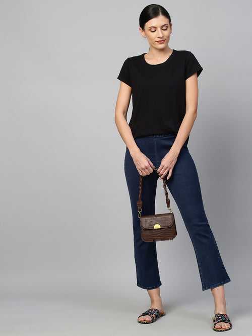 PULL ON BOOT CUT CROPPED JEANS