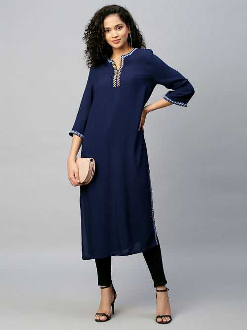 Rayon Dobby Graphic Embroidered Longline Tunic