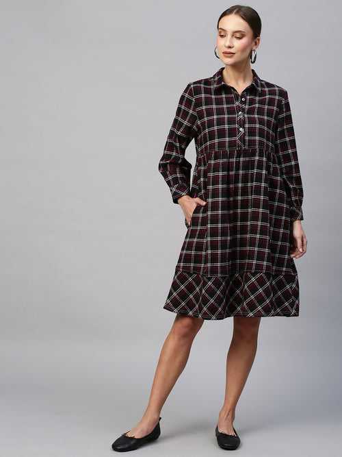 Brushed Flannel Waisted Pop Over Shirt Dress