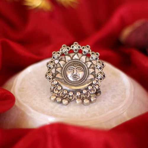 925 Silver Tribal Big Size Sun Faced Adjustable Ring