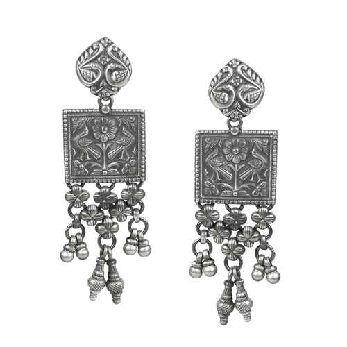 925 Sterling Silver Mughal Chitai Work Dangle Drop Earrings