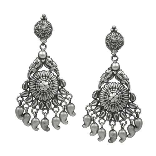 925 Sterling Silver Mughal Chitai Work Dangle Drop Earrings