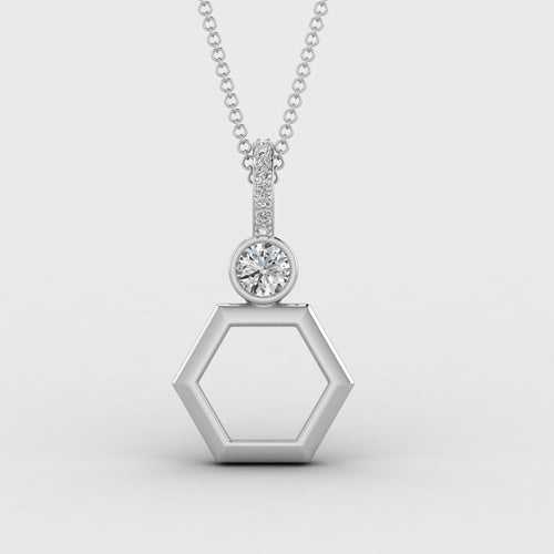 925 Sterling Silver Hexagon Zircon Pendant With Chain
