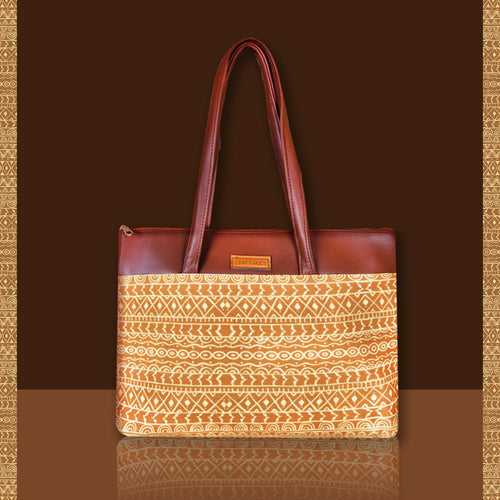 Mustard Warli Border Tote Bag