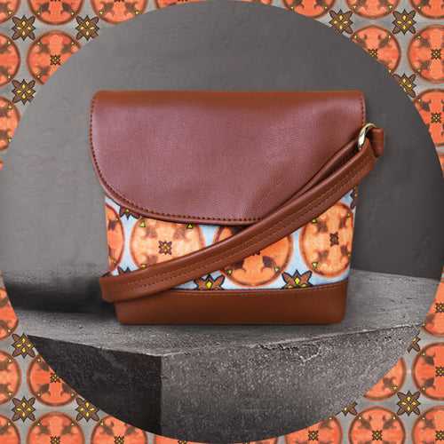 Orange Rangoli Flap Sling Bag