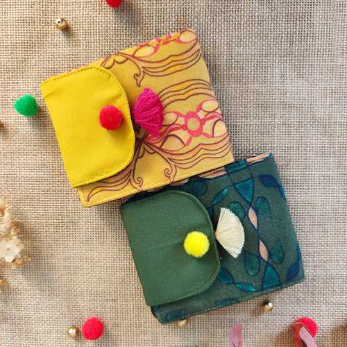 Mustard-Green Flap Mini Wallet Combo