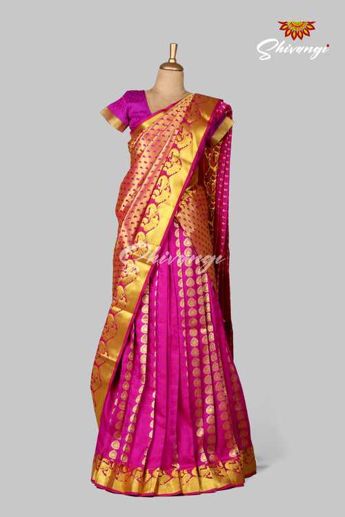 Magenta Art Silk Half Saree | Langa Lavani For Girls!!!