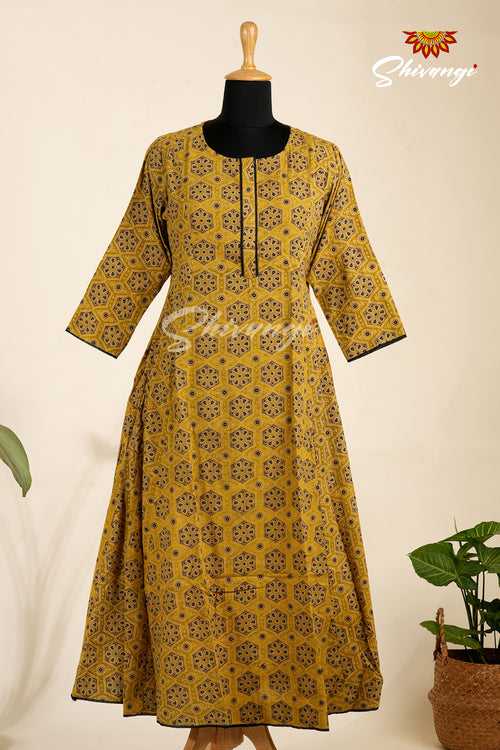 Mustard Yellow  Mul Kali Kurti Cotton Kurti For Women !!!