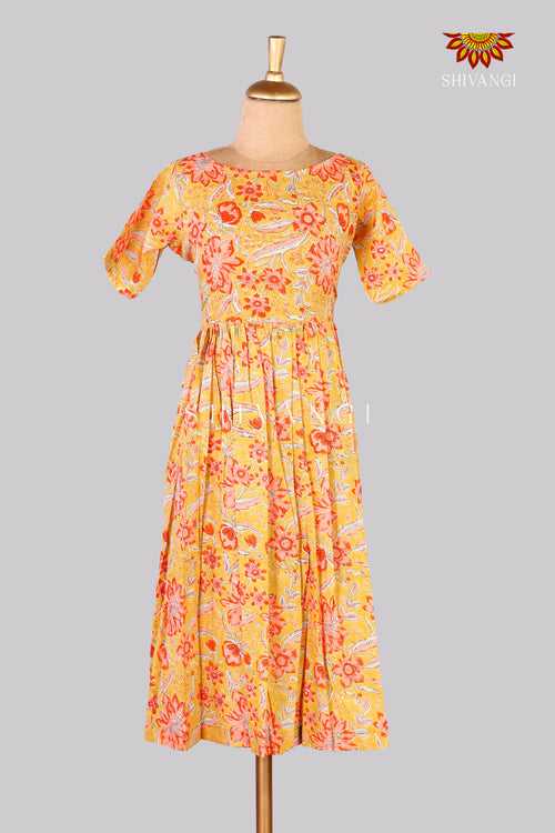 Yellow Bagru Floral Frock For Kids !!!