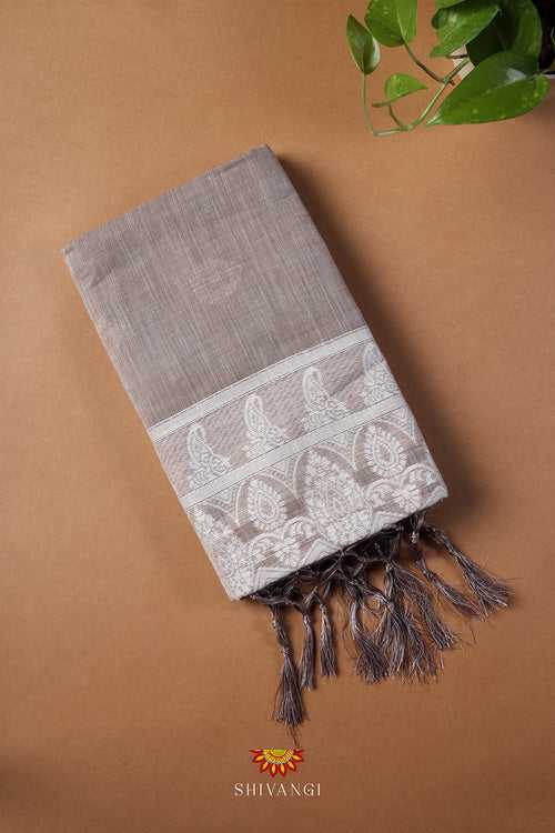 Lite Brown & White Ethnic Cotton Saree !!!