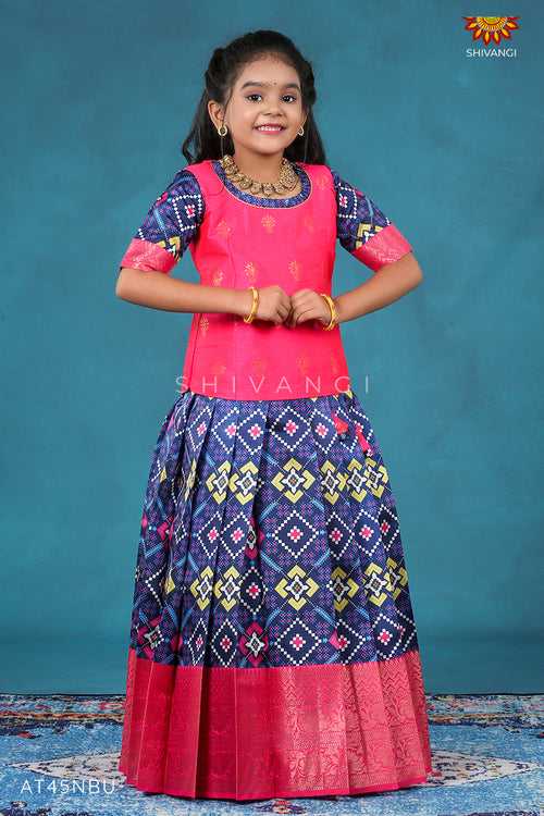 Navy Blue Silk patola Pattu Pavadai For Girls !!!