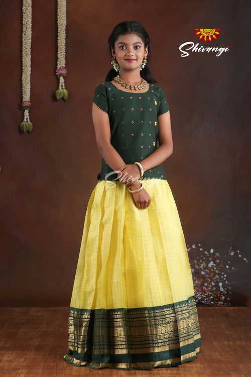 Silk Pattu Pavadai sattai model for girls - Golden Hills