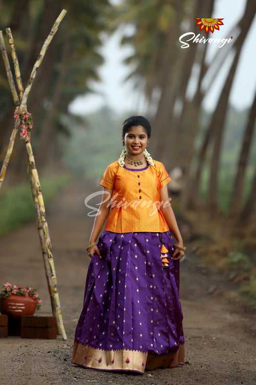 Pattu Langa pavadai sattai for girls in Purple - Pepper Flower