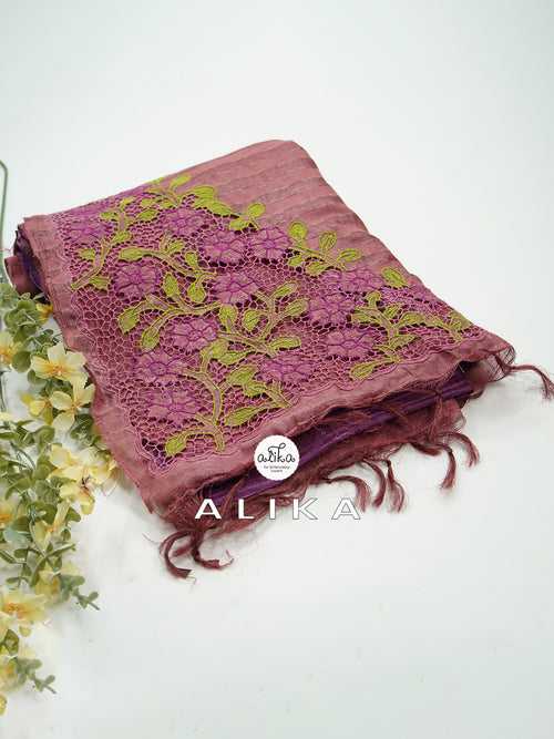 PURPLE AND MAUVE Multi-Colored TUSSAR SILK Saree with TWINE Cutwork