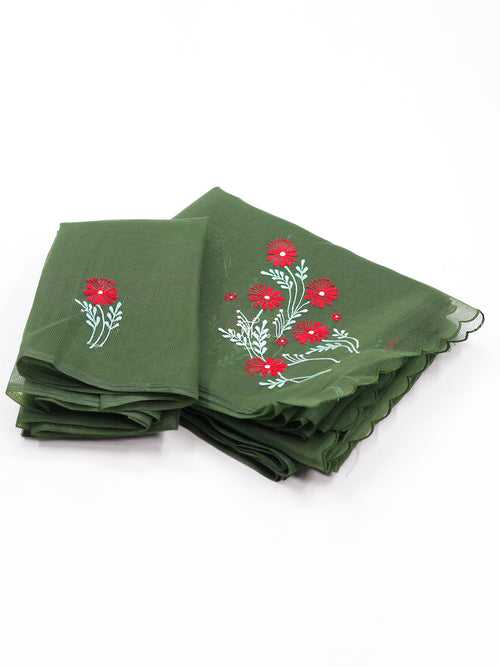 GREEN KOTA SAREE WITH FLORAL MACHINE EMBROIDERY