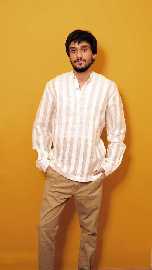 White Self stripes kurta shirt