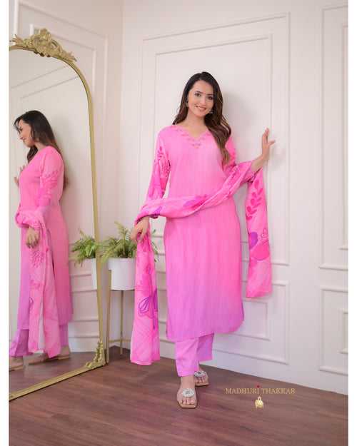 Pink Muslin Handwork Suit