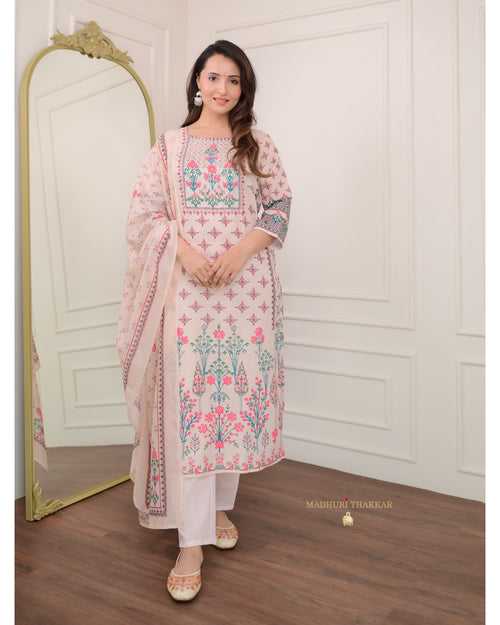 Ivory Linen Embroidered Pakistani Suit